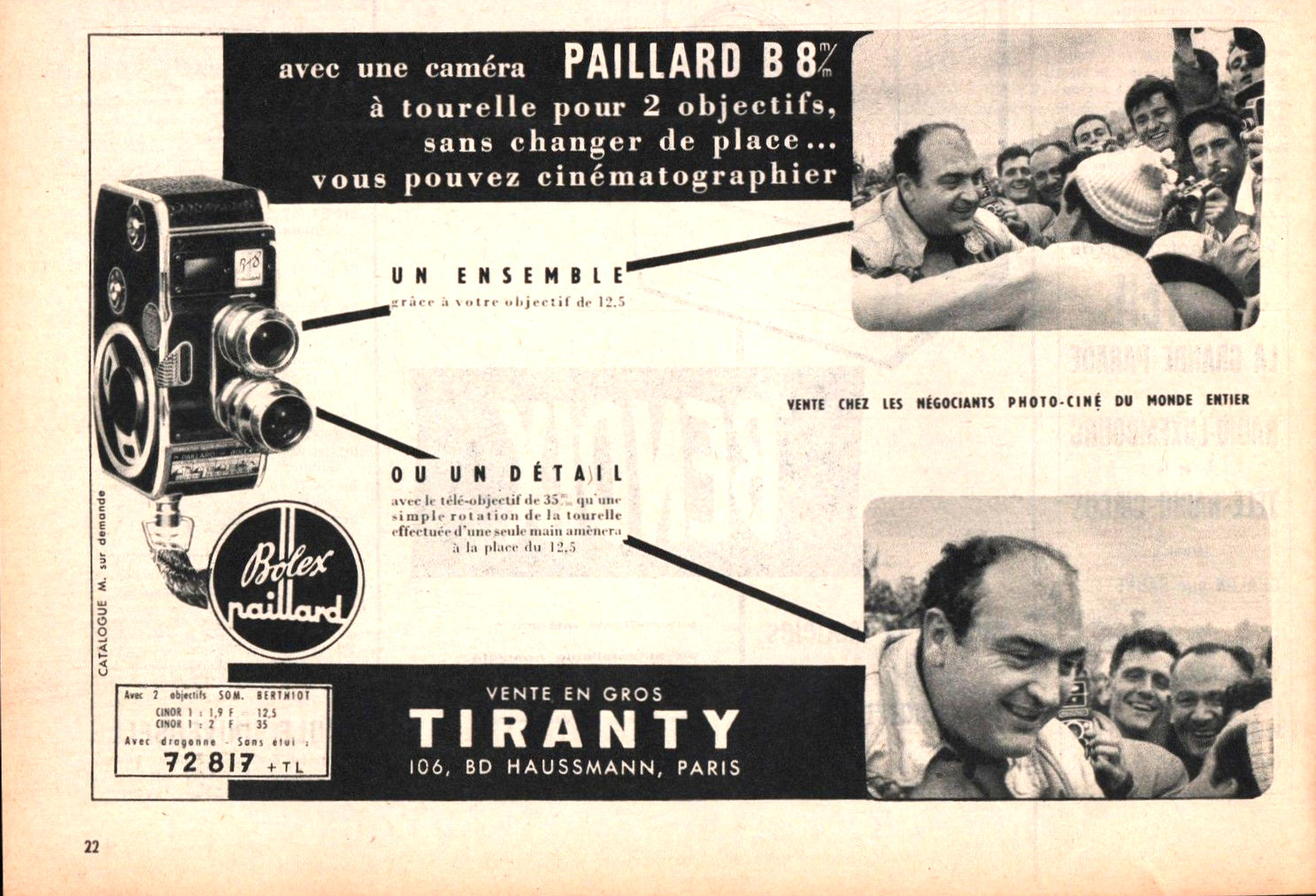 Publicité BOLEX B8 Tiranty (1956)