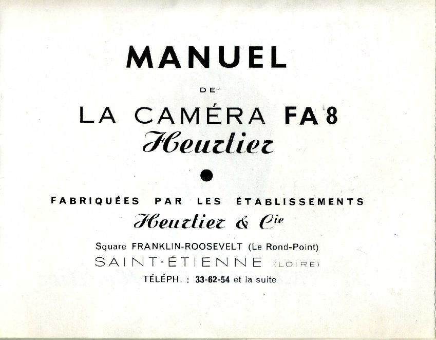 Manuel camera HEURTIER FA8 PDF