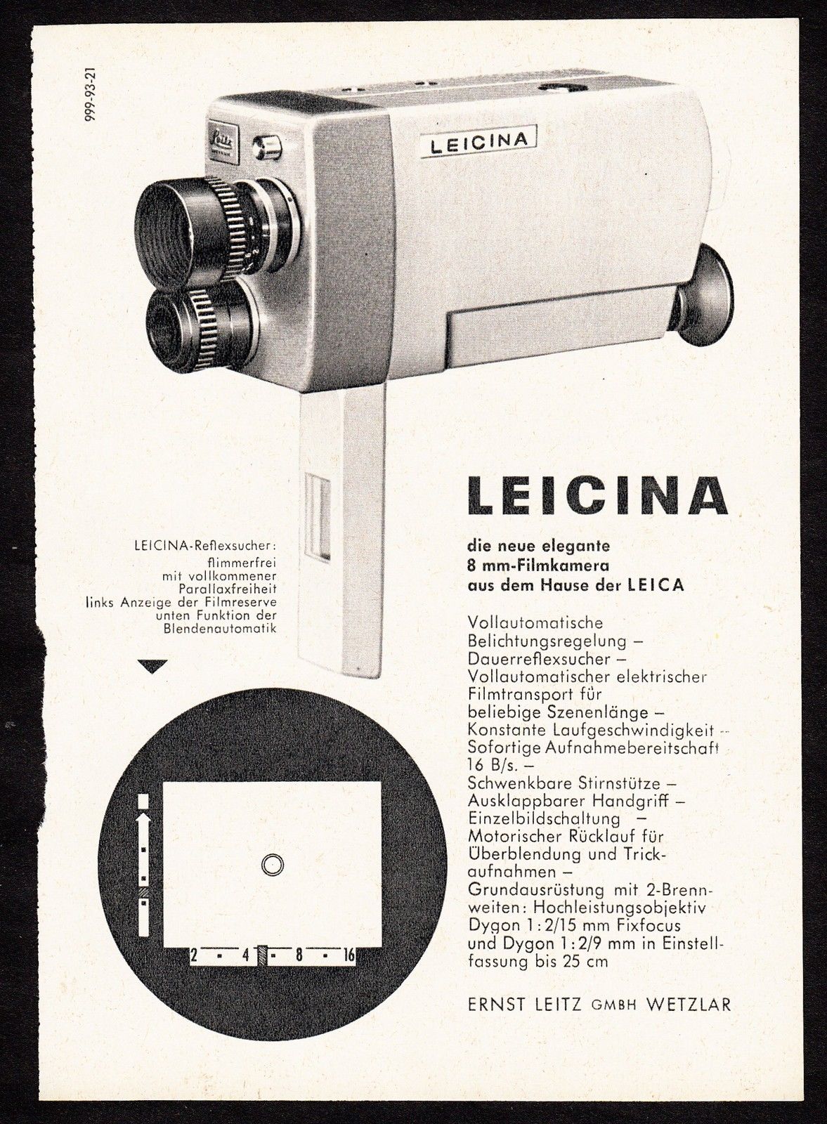 LEITZ Leicina 8S - Publicité 1960