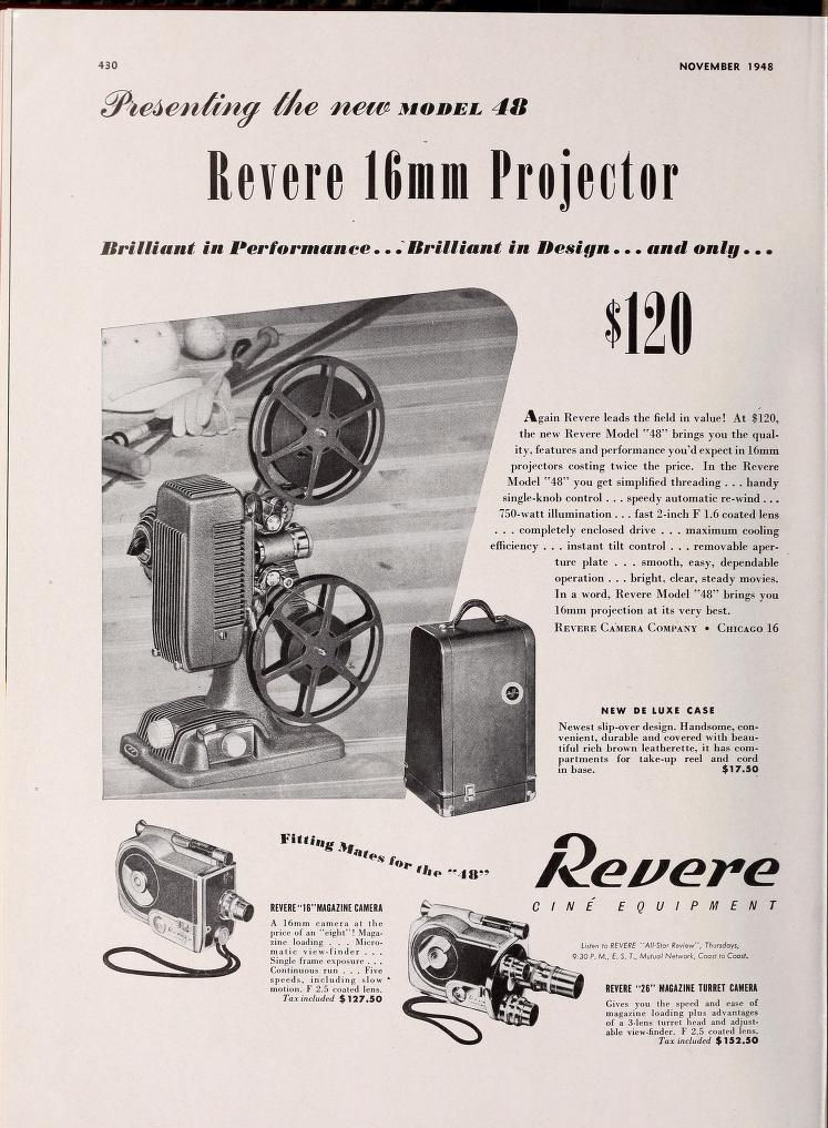 Movie Makers 1948-11 Ad Revere Model 26