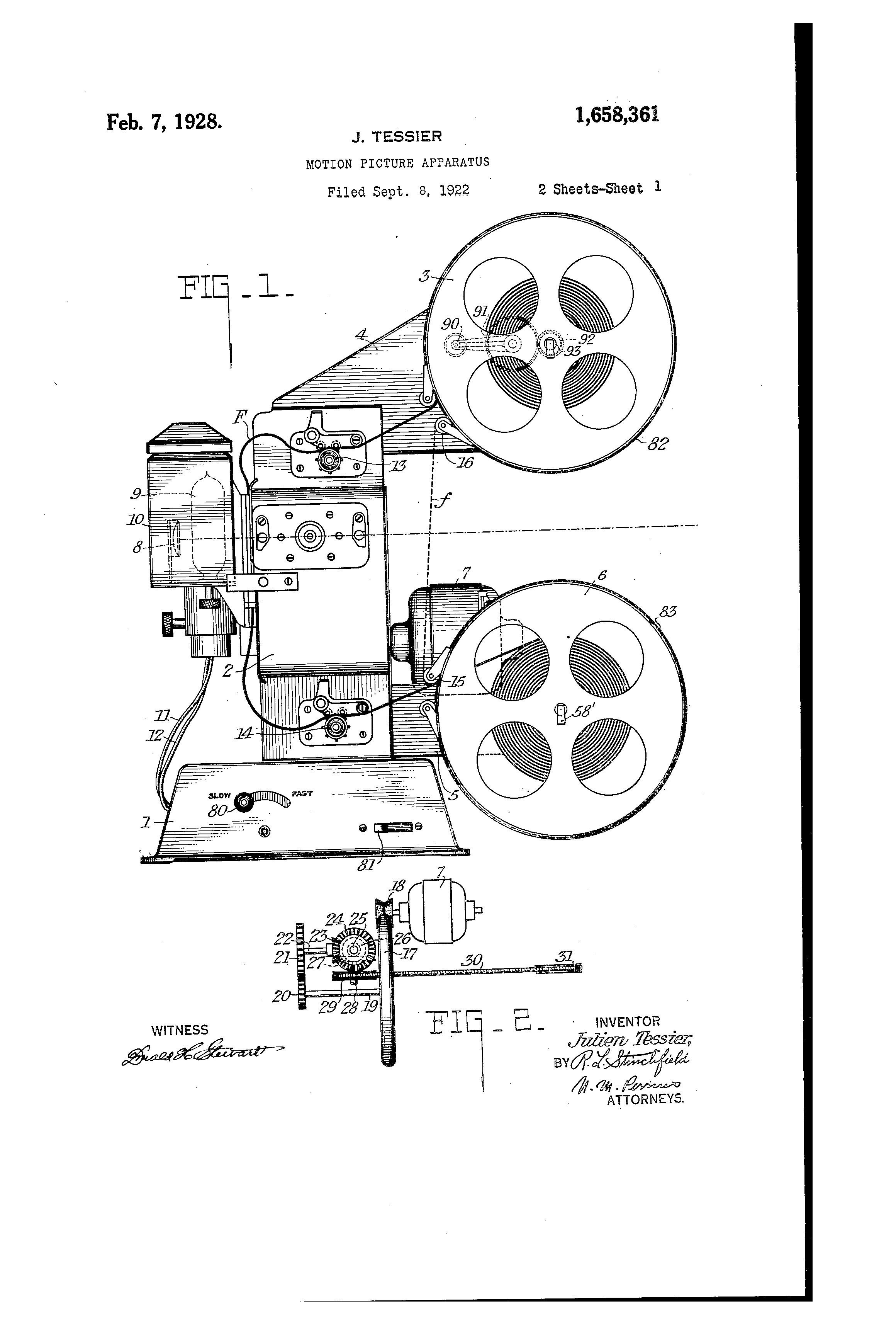 1922 09 08 US1658361 Motion Picture Apparatus